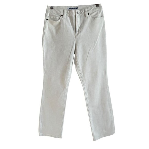 Lands End White Straight Leg Jeans Womens Sz 10 Comfort Stretch Nautical Preppy - Picture 1 of 10